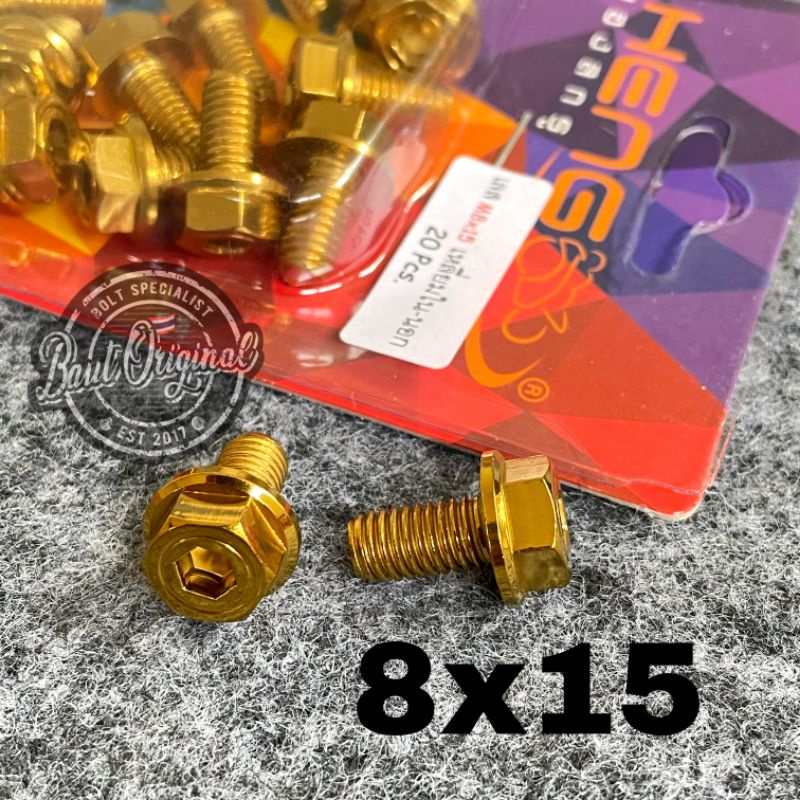 baut probolt 2kunci 2 kunci stainless 8x15 drat 12 panjang 1.5 cm original heng thailand gold