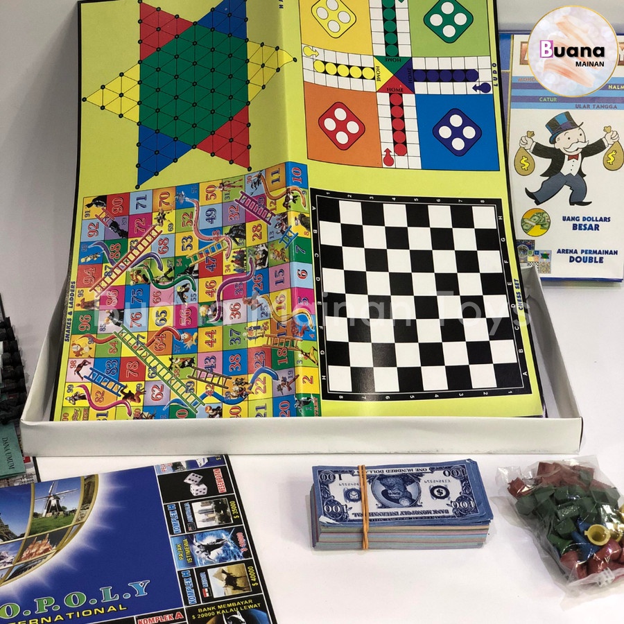 BOARD GAME MONOPOLY 5 IN 1 MAINAN EDUKASI ANAK MONOPOLI - LUDO - HALMA
