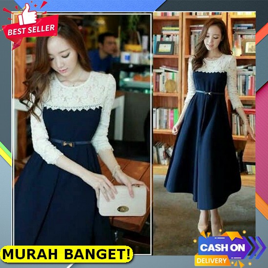 Dress Wanita Korea Plisket Pleats Imlek Premium Import Bangkok Ala Korean Style Midi Jina Dress Mera