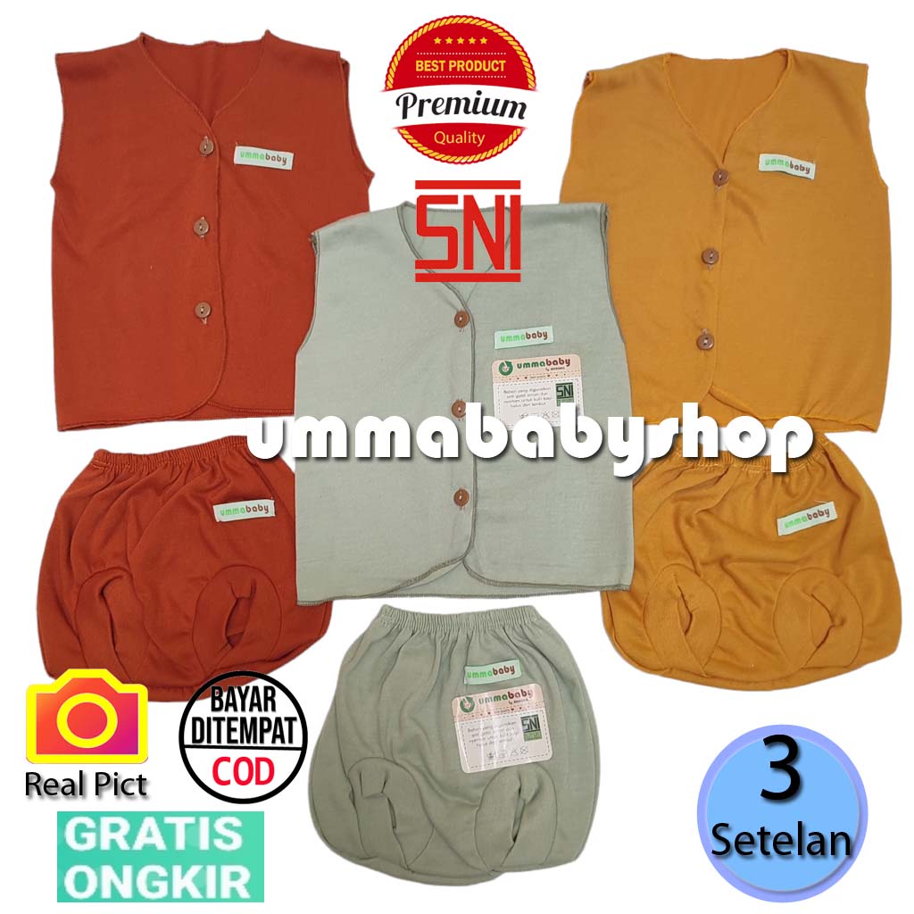 6 pcs / 3 Set Setelan Baju Bayi Baru Lahir Lengan Pendek Katun Halus Lembut SNI Baju Celana Paket Newborn Baby Perlengkapan Bayi Baru  Lahir Gift Kado Bayi Laki Perempuan-Buntung Merah