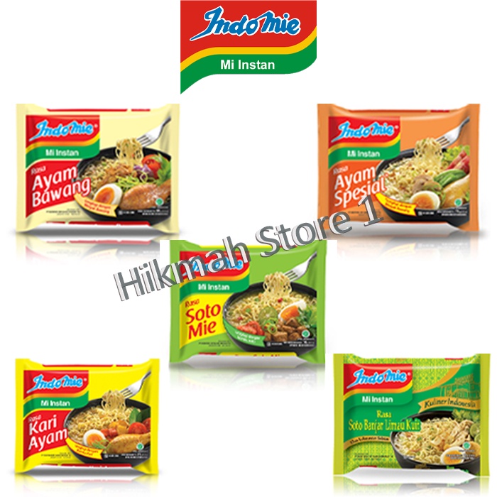 

Indomie Mie Instant / Goreng / Soto / Ayam Bawang / Kari / Ayam Spesial / Soto Mie / Kaldu Ayam all varian