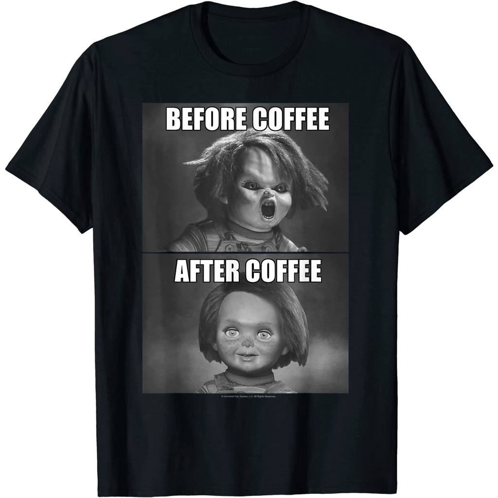 Baju Kaos Dewasa Chucky Before Coffee After Coffee. Pakaian Atasan Fashion Pria Wanita Cowok Laki Di