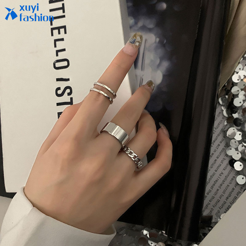 3Pcs/set Korean Simple Silver Ring Set Metal Hollow Finger Rings Fashion Women Jewelry Accessories