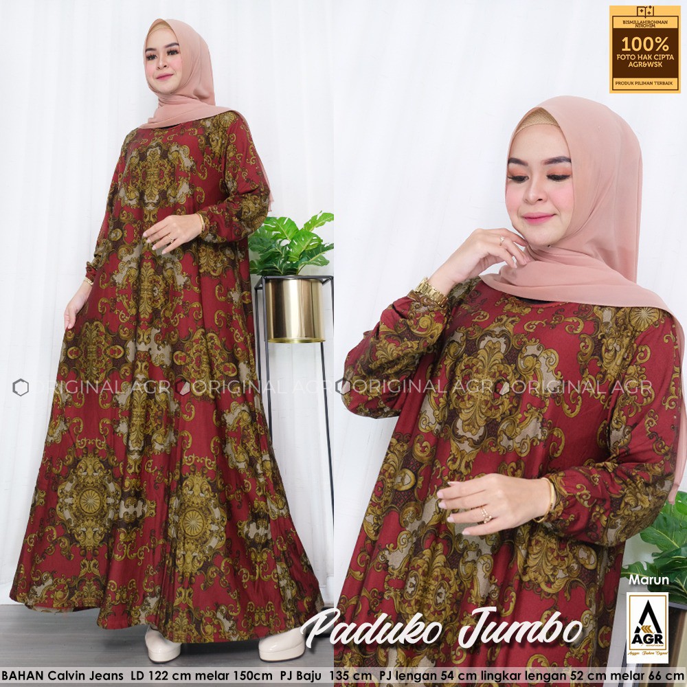 Paduko Jumbo Baju Gamis Wanita Terbaru 2021 Gamis Bahan Calvin Jeans Ld 122 Melar Bahan Adem