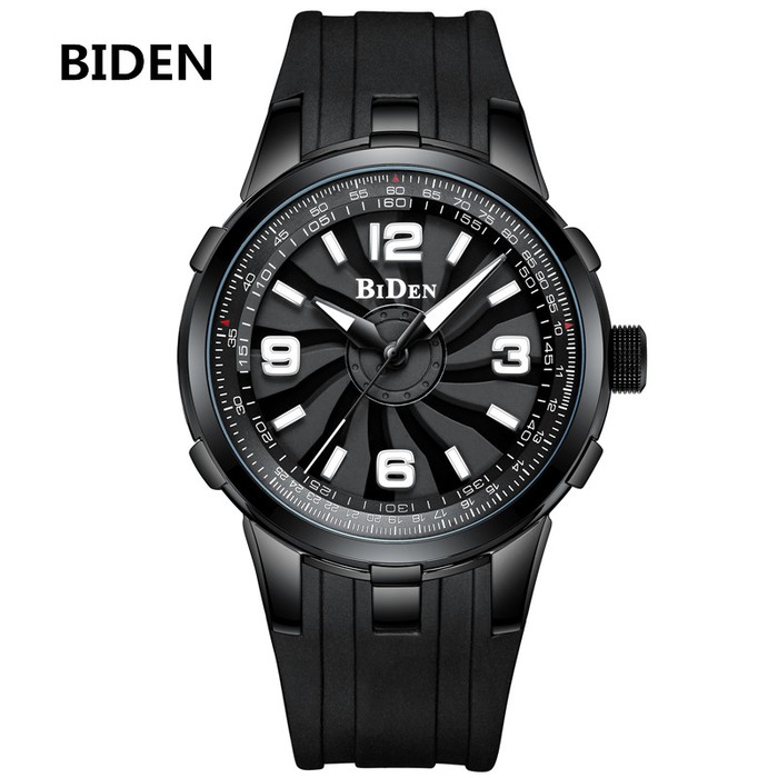 Jam Tangan Pria BIDEN Original Waterproof Rubber Strap Bisnis Style - Hitam | WATCHYH