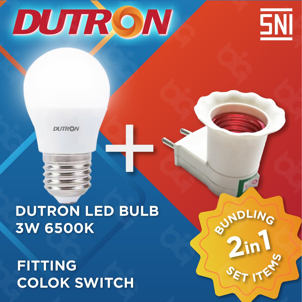 DUTRON Bundling Lampu LED Bulb 3W 6500K + Fitting Colok Saklar