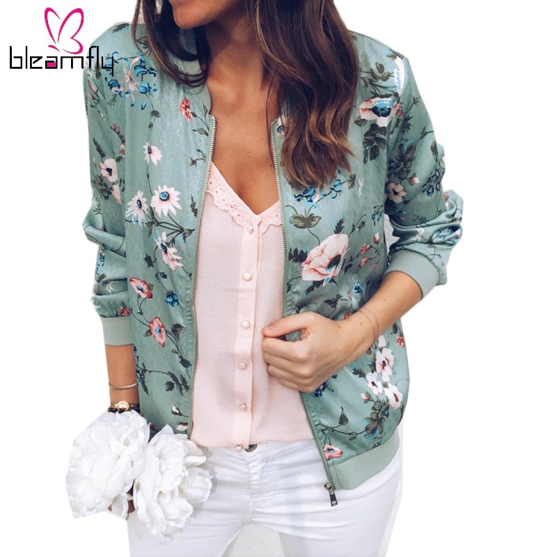 INDORETAIL | Pakaian Wanita | Outerwear | Jaket Baru Wanita Vintage Bunga Cetak Bomber Jaket Wanita
