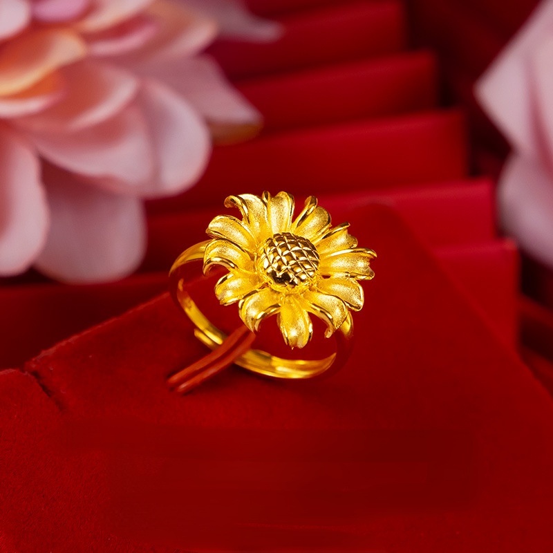 Cincin Desain Bunga Matahari 24k Gaya Korea Untuk Wanita Sun Flower