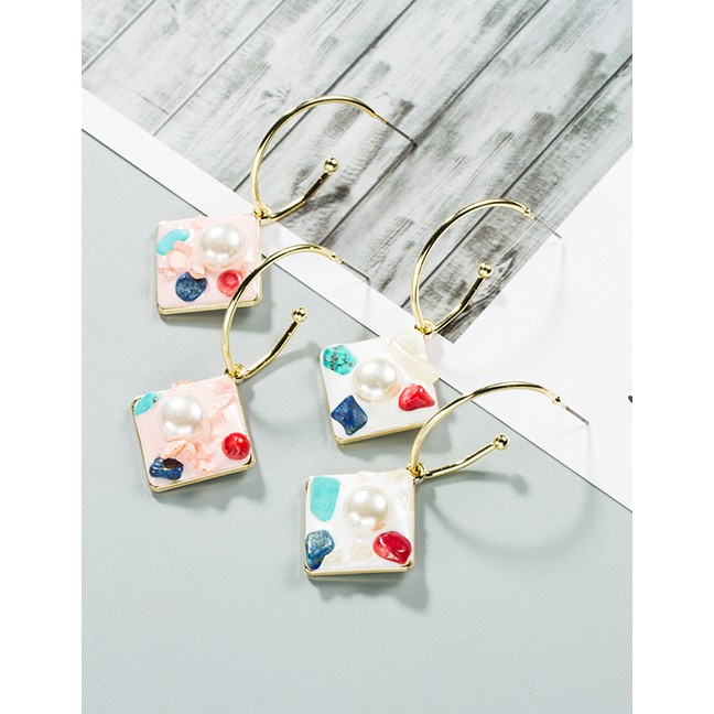 LRC Anting Tusuk Fashion Geometric Drops Pearl 925 Silver Needle Earrings F8941X