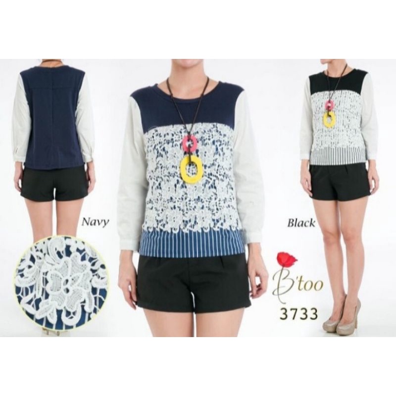 Atasan blouse import premium lengan panjang brokat katun gaya artis korea