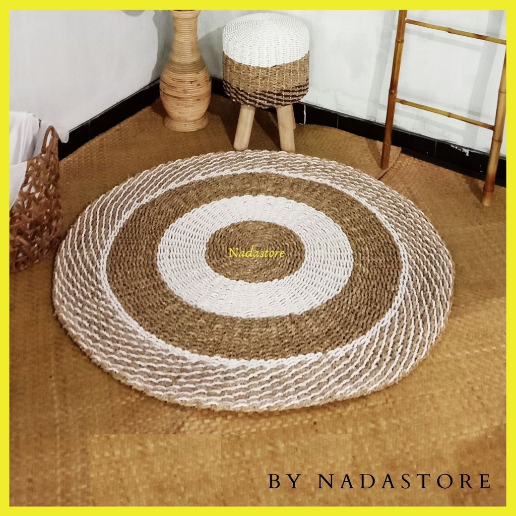 Rug seagrass lurik 120cm / Karpet Bulat motif Natural Lurik Kombinasi