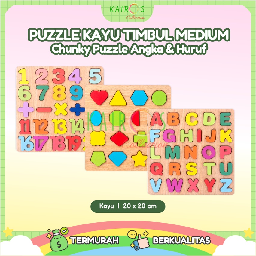 Puzzle Medium Chunky Huruf Besar, Angka Ukuran 20x20cm