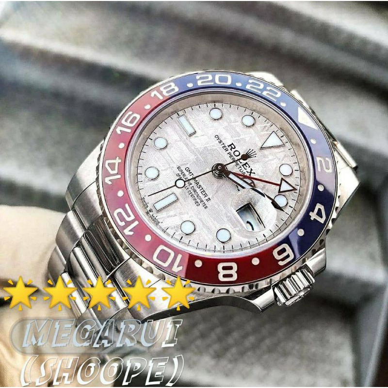 JAM TANGAN COWOK ROLEX GMT MASTER II PEPSI METEORITE 40MM DIAL SUPER PREMIUM AAA