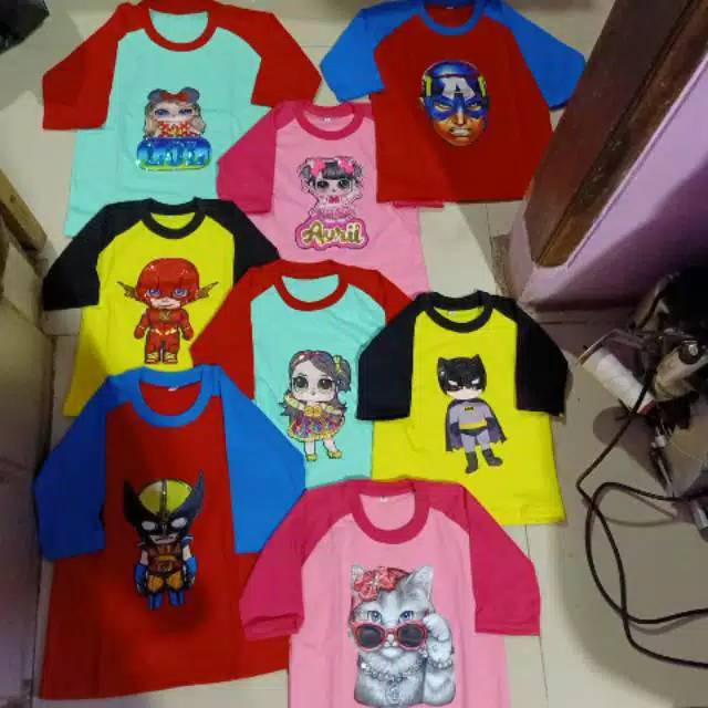 Kaos anak led musik 1-9 tahun raglan kombinasi 2 warna