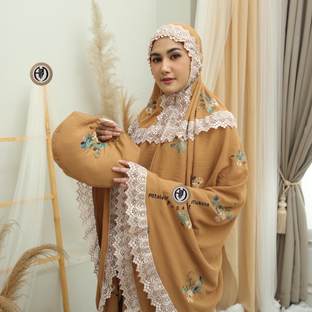 Apm Mukena  - Mukena Crinkle Bordir Dewasa Renda Cantik Mewah