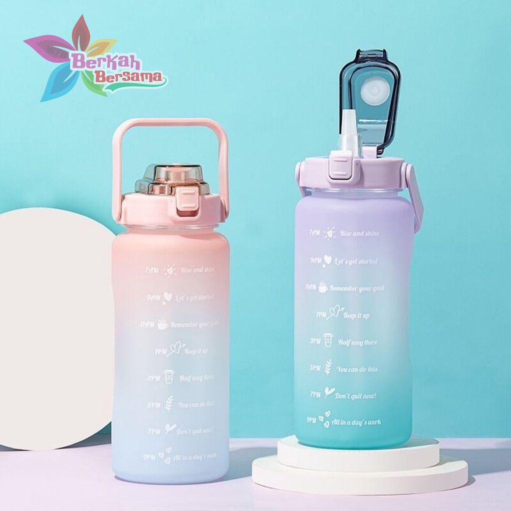 RT61 botol minum tumbler korea warna gradasi pelangi penanda waktu ukuran besar 2 liter 2000ml 2l BB6205