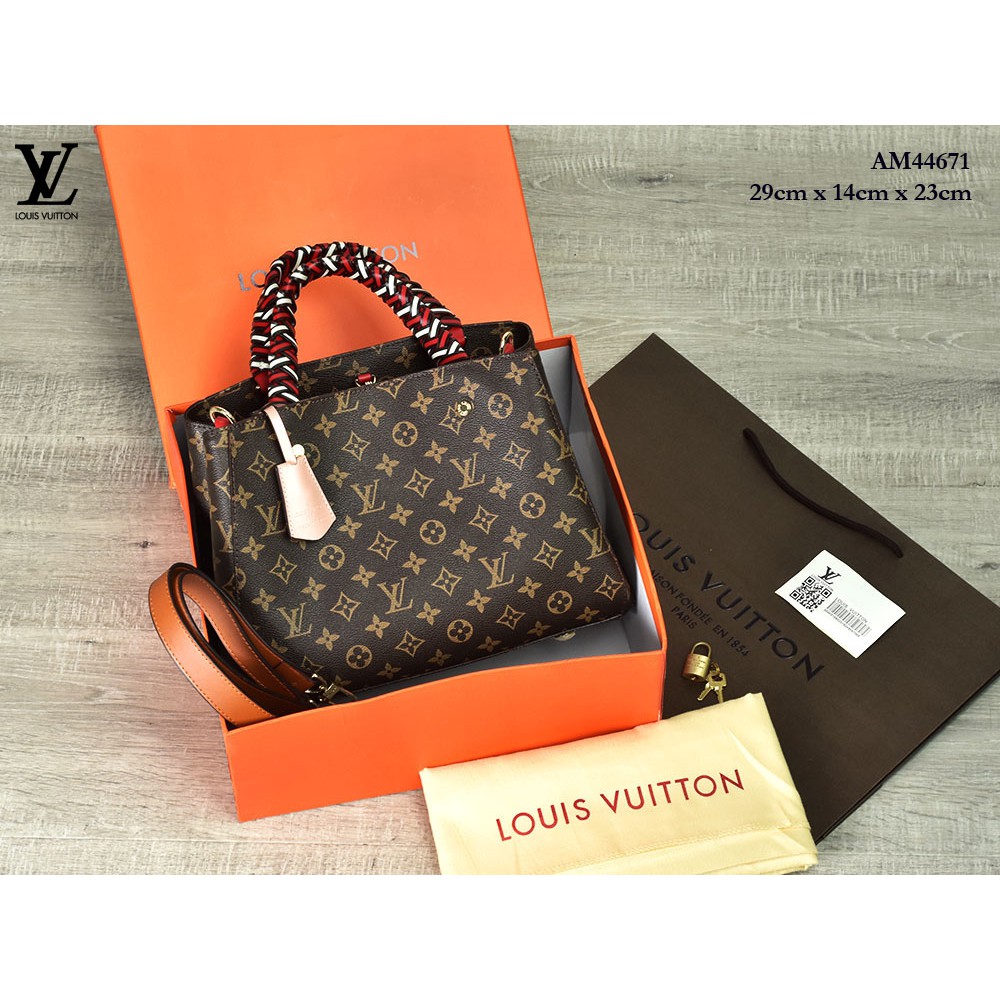(LA) Tas LV Montaigne BB Braided Top Handle Canvas MONOGRAM GAGANG MERAH Semprem AM44671