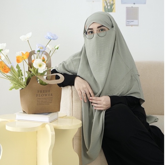 New French Khimar by TRZ Style 13 Warna /French Khimar Best Seller TRZ/ French Khimar Wafiq Nara Crinckle / Khimar Pioneer Nara Crinckle-Greentea