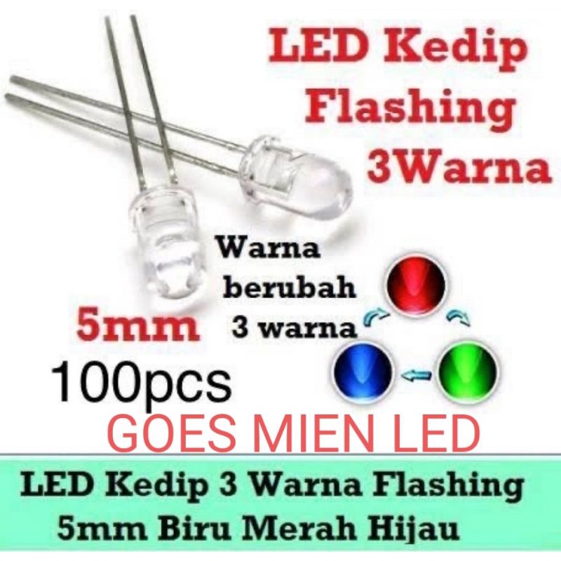 led 5 mm 3 warna rgb per 100 biji