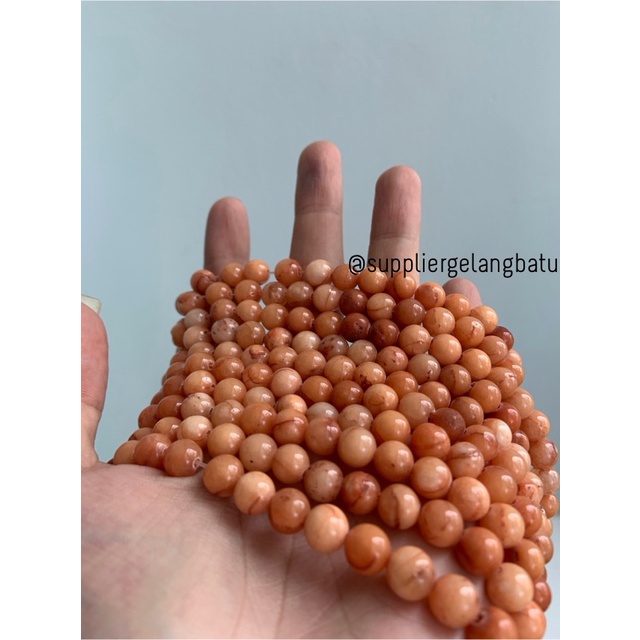 bahan batu Manigajah 8mm oren natural polish corak retak orange akik