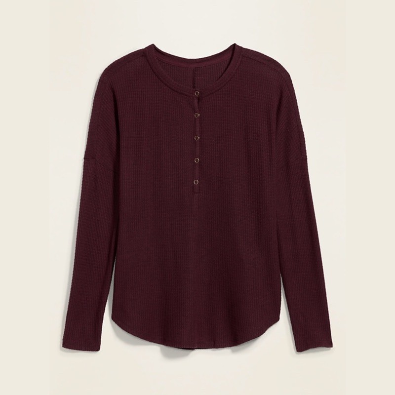 OLDNAVY WAFFLE KNITTED TOP - ATASAN SWEATER RAJUT ORIGINAL BRANDED-KNIT MAROON