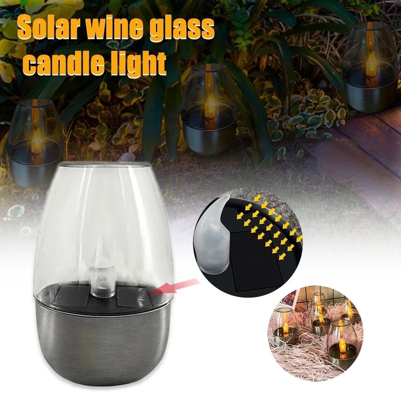 1pc Lampu LED Tenaga Surya Bentuk Gelas Wine Bahan Stainless Steel Tahan Air Untuk Taman