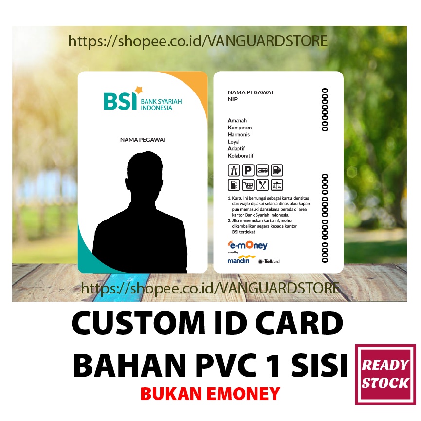 KARTU PVC CUSTOM DESIGN ID CARD BUMN TERBARU BSI BANK SYARIAH INDONESIA BAHAN PVC - 2 SISI