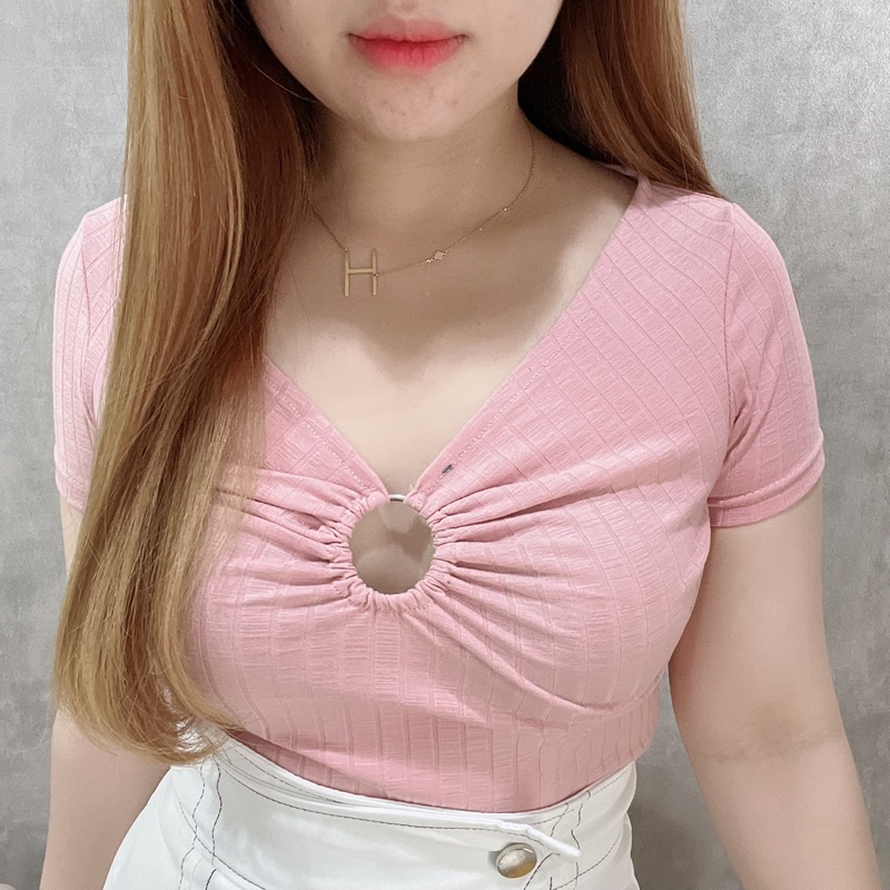 Ring Front Vneck Blouse | Atasan Wanita Korean Fashion | Maimon Grosir