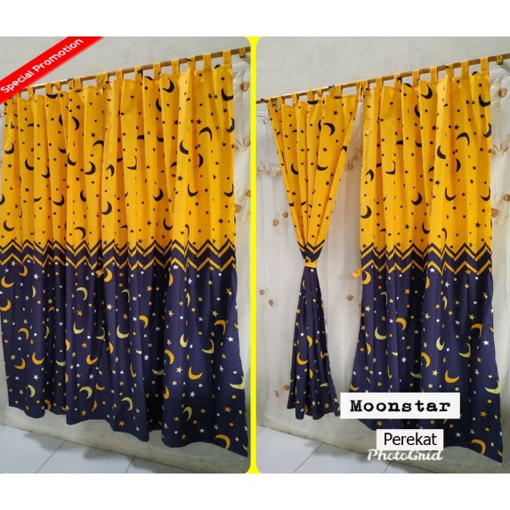 HORDENG PINTU BULAN BINTANG BIRU KUNING | TIRAI GORDEN JENDELA BULAN BINTANG NEW STARMOON MOONSTAR GRATIS ONGKIR BISA COD