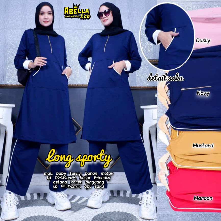 LONG SPORTY / 20.7 / BAHAN BABYTERRY / LD 110-120 CM / ALLSIZE FIT M-XXL / ONESET WANITA / ABELLA