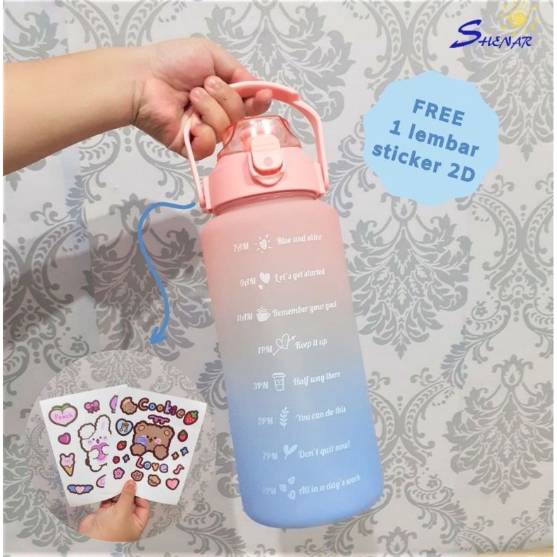 SHENAR BOTOL MINUM 2 LITER VIRAL BOTOL PELANGI BOTOL MINUM MOTIVASI FREE STIKER TUMBLER PLASTIC QUIFIT