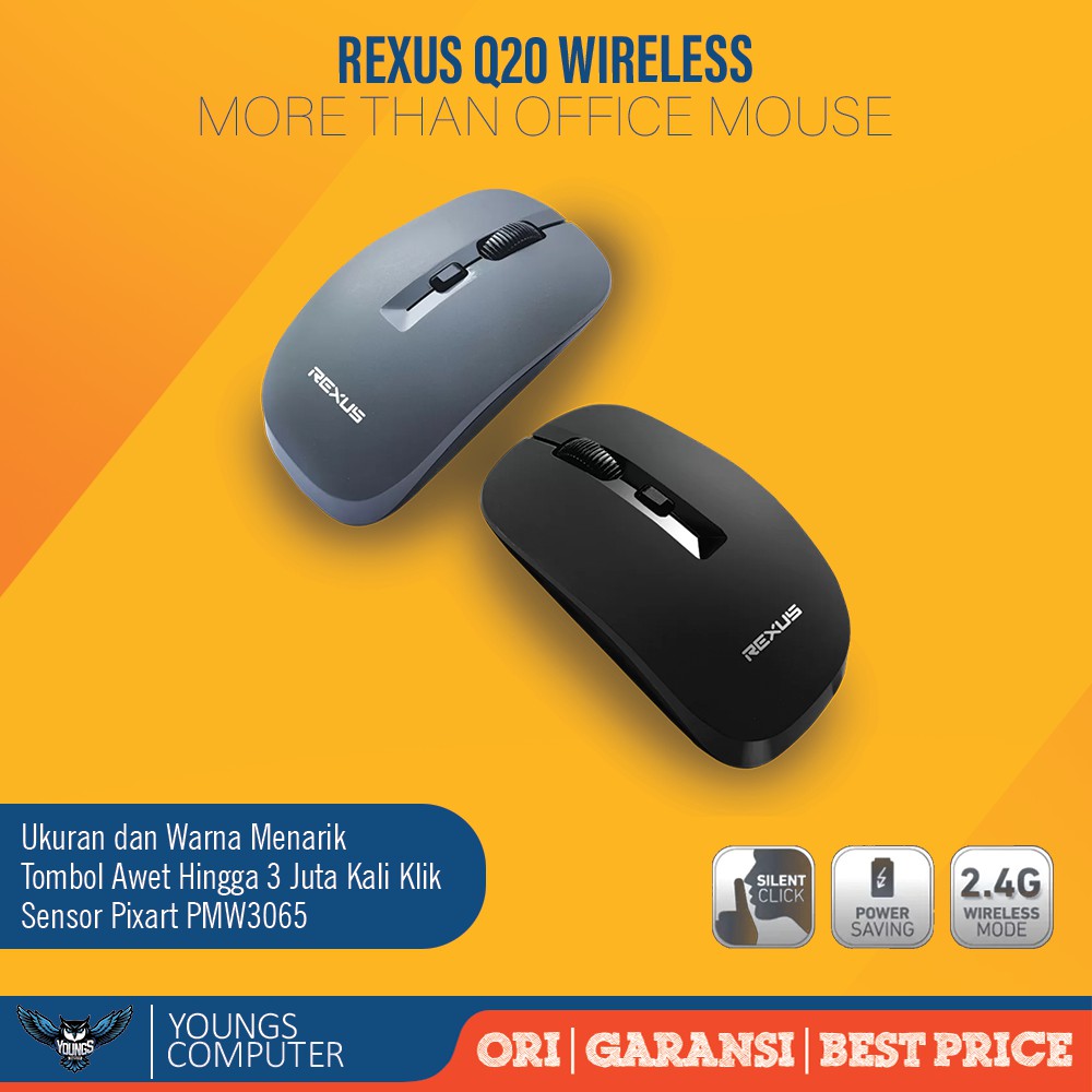 REXUS Q20 MOUSE WIRELESS OFFICE SILENT CLICK USB NANO PIXART PMW3065