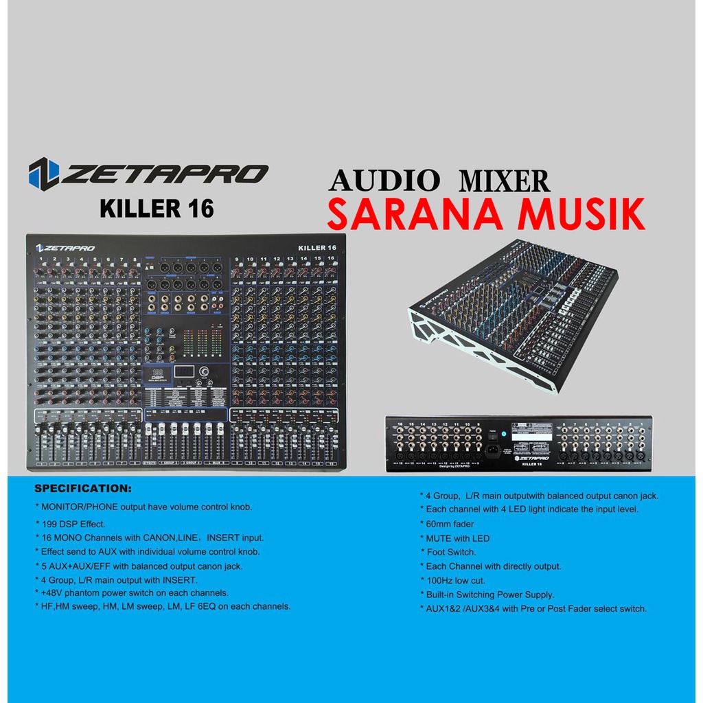 MIXER AUDIO ZETAPRO 16 CHANNEL KILLER 16 KILLER16 ZETAPRO KILLER 16 ORIGINAL