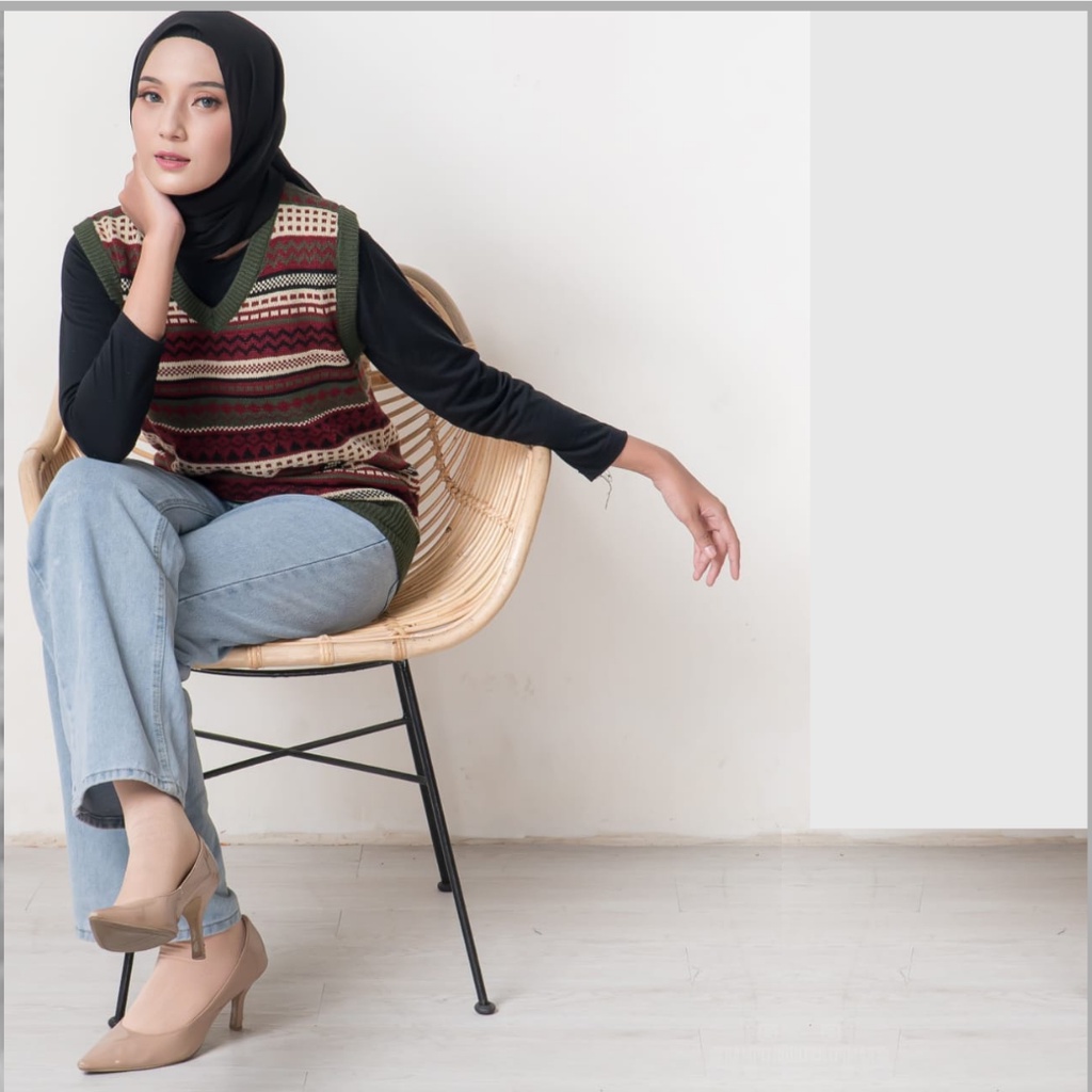 Vest Knit Pria wanita Jaquard Pattern - Sweater Rompi Rajut Tribal