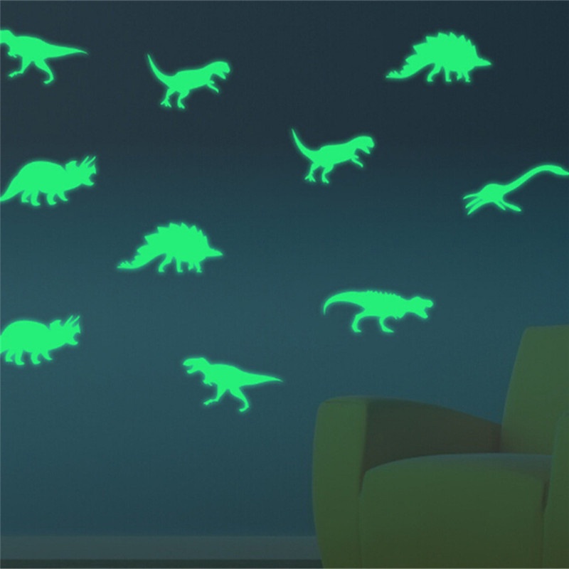 9pcs / set Stiker Dinding Luminous Glow in the Dark Desain Dinosaurus Untuk Kamar Anak