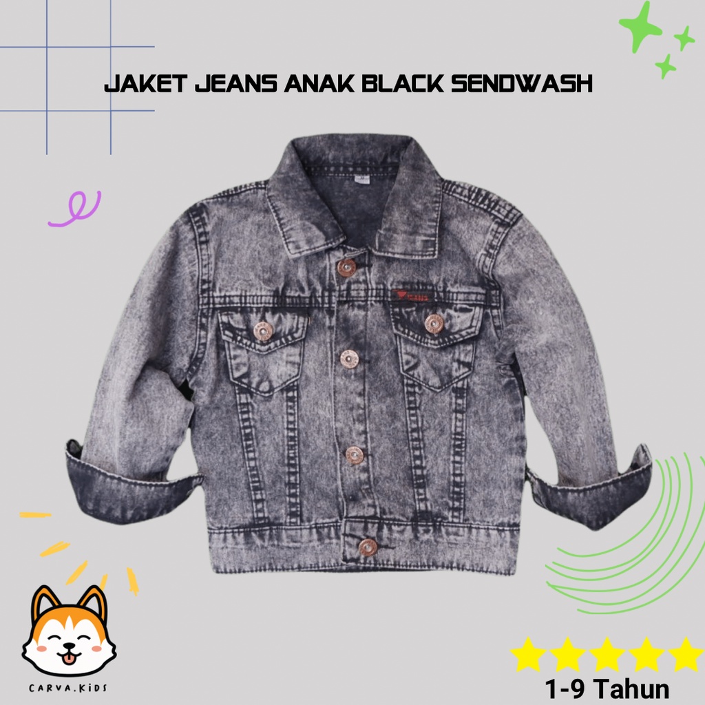 Jaket anak laki laki perempuan jaket jeans denim anak sendwash black cewe cowo jaket bayi jeans original realpict