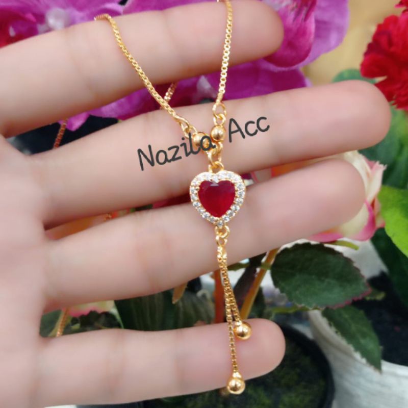 KALUNG RUMBAY LOVE MATA BATU MERAH lis mutiara xuping cantik