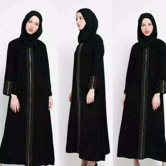 Abaya Gamis Arab Hitam Zyper Mata (busui)