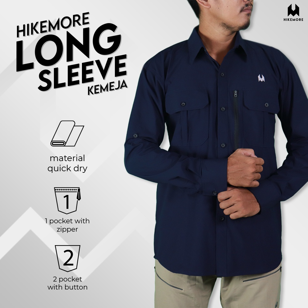 Hikemore Long Sleeve Kemeja Lengan Panjang Outdoor PDL Lapangan Quickdry Dry Fit Original