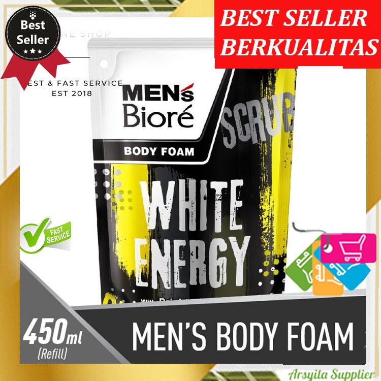 Men's BIORE White Energy Body Foam 450ml Biore Men Sabun Badan Refill