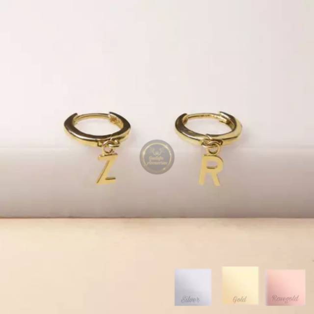 Earrings Anting Perhiasan Titanium Anting Hoops Lapis Emas Gold 24K Custom Huruf Nama Inisial Murah