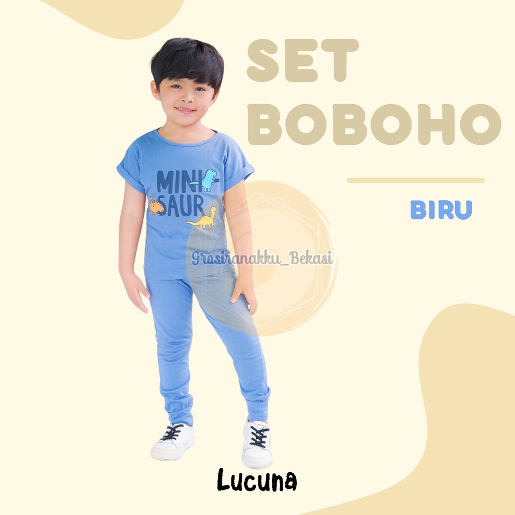 Setelan Anak Unisex Boboho Lucuna Warna Biru Size 1-5 Thn