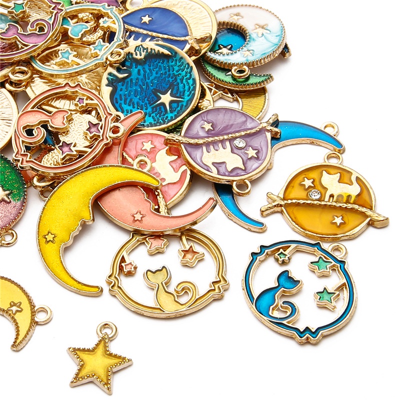 8Pcs Mixed Cute Moon Stars Globe Charms DIY Earrings Bracelet Pendant Neacklace Accessories For Jewelry Making