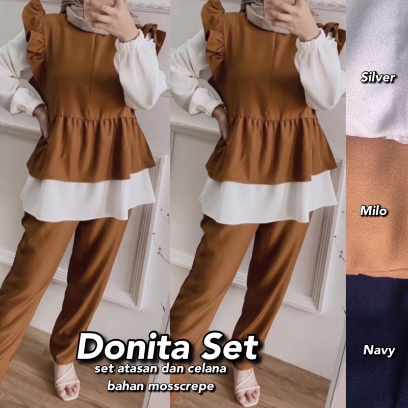 DONITA SET  BAHAN MOSSCREPE ONE SET SETELAN KEKINIAN