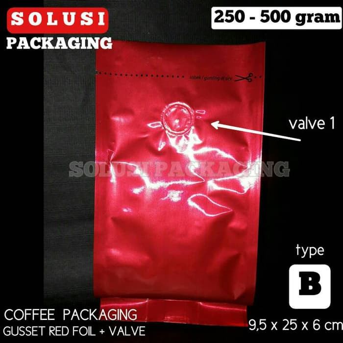 

KEMASAN KEMASAN KOPI GUSSET RED FOIL VALVE B 250-500GRAM