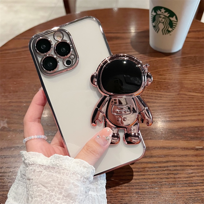 Soft Case TPU Transparan Motif Astronot Lipat Untuk Iphone 14 Pro Max 12 11 Pro Max Xs Max Xr 8 7Plus