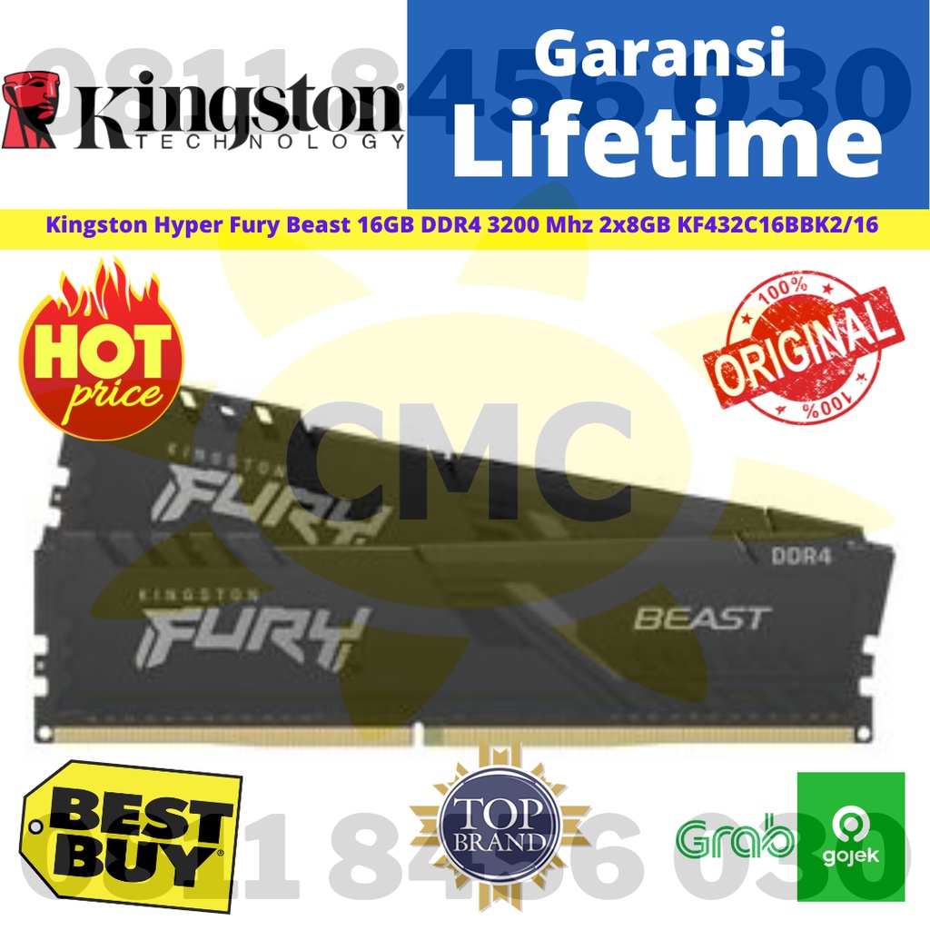 DDR4 KINGSTON FURY BEAST BLACK 16GB 2X 8GB 3200MHz KF432C16BBK2/16