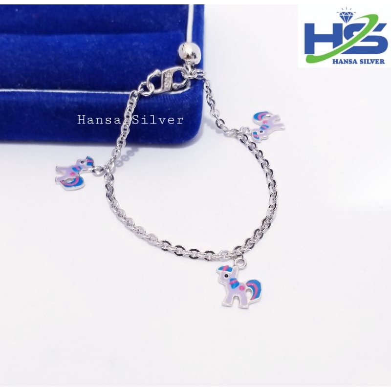 Gelang Perak Anak Asli Silver 925 Lapis Emas Putih Model Rantai Kuda Poni Bisa Untuk Tangan Dan Kaki