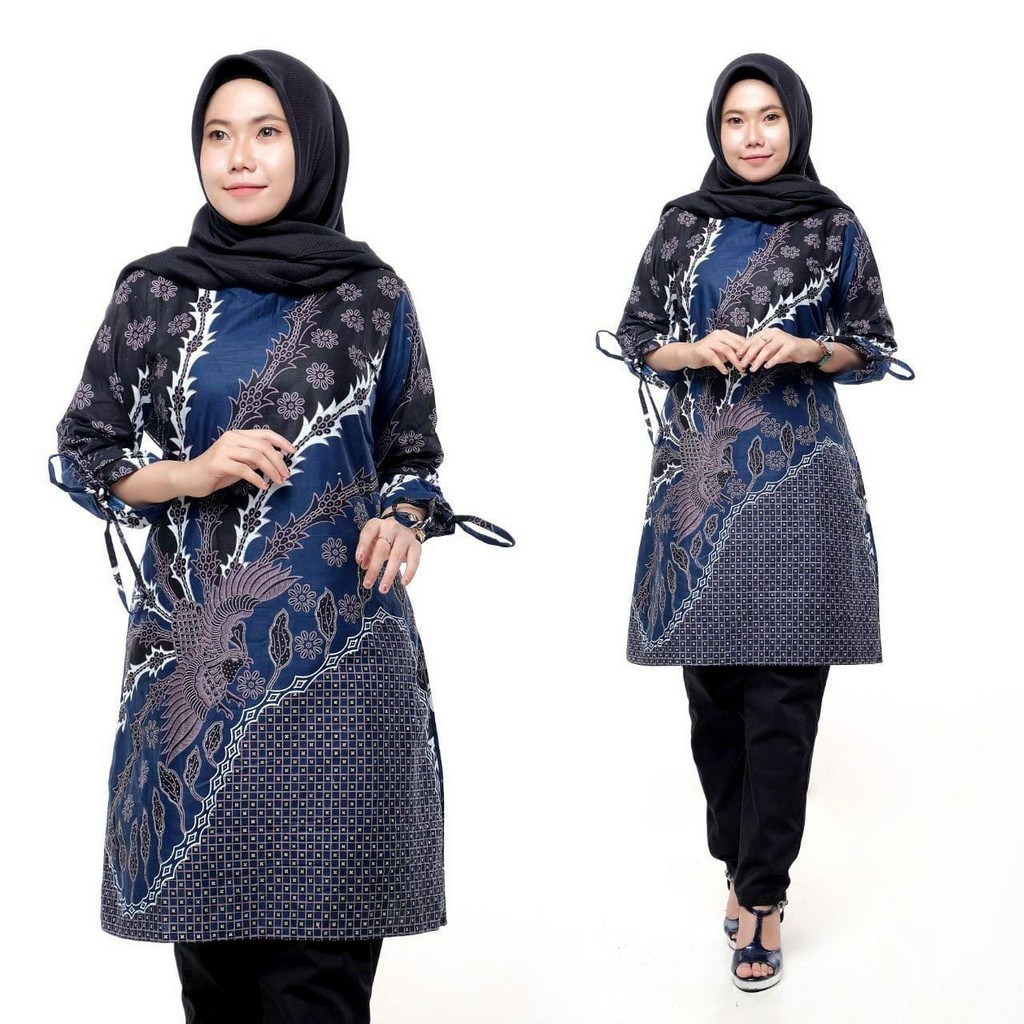 Tunik Batik Wanita Motiv Terbaru Seragam Guru Resleting Belakang Bahan Katun Adem Di Pakai