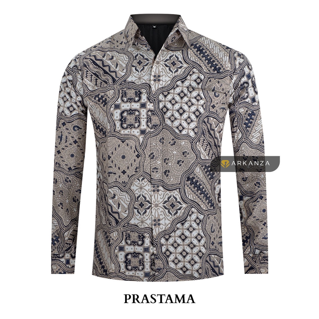 BATIK ARKANZA Motif PRASTAMA Hem Atasan Kemeja Baju Batik Pria Cowok Produsen Slimfit Memakai Furing Lengan Panjang